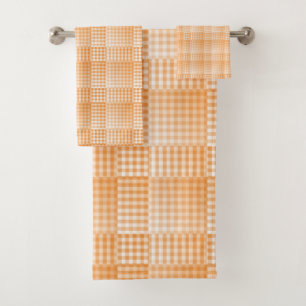 Orange White Chequered Abstract Pattern Bath Towel Set
