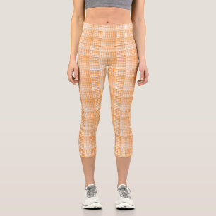 Orange White Chequered Abstract Pattern Capri Leggings