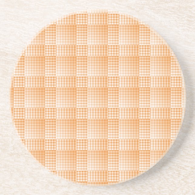 Orange White Chequered Abstract Pattern Coaster (Front)