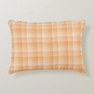 Orange White Chequered Abstract Pattern Decorative Cushion