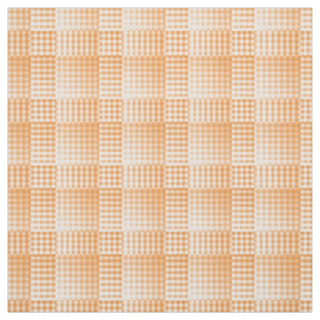 Orange White Chequered Abstract Pattern Fabric (Swatch)
