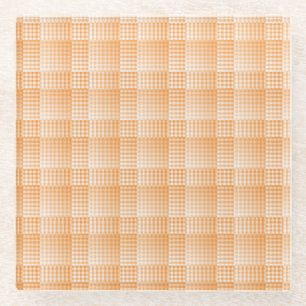 Orange White Chequered Abstract Pattern Glass Coaster