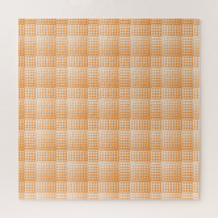 Orange White Chequered Abstract Pattern Jigsaw Puzzle