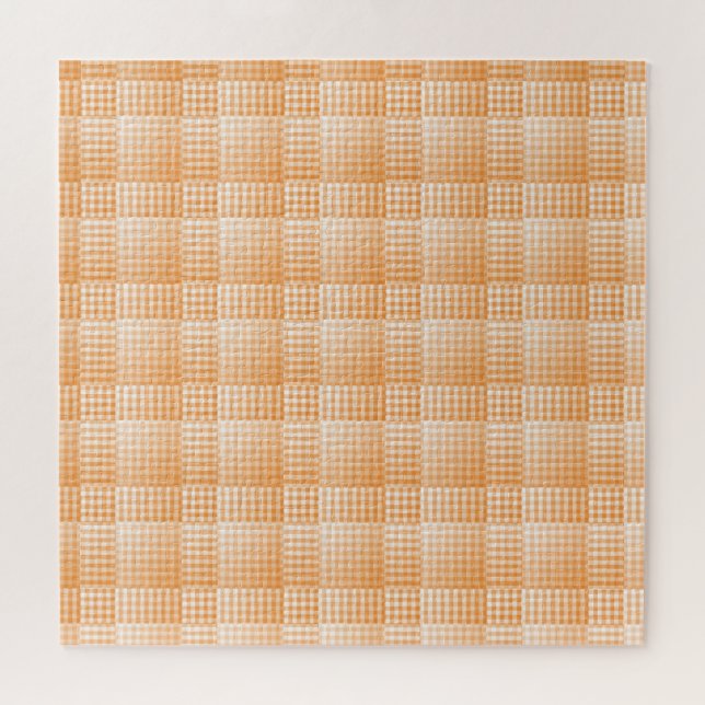 Orange White Chequered Abstract Pattern Jigsaw Puzzle (Horizontal)