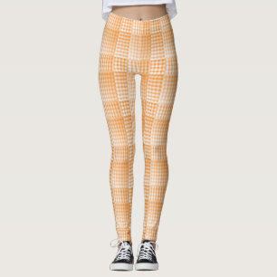 Orange White Chequered Abstract Pattern Leggings