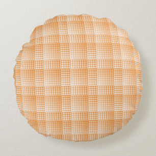 Orange White Chequered Abstract Pattern Round Cushion