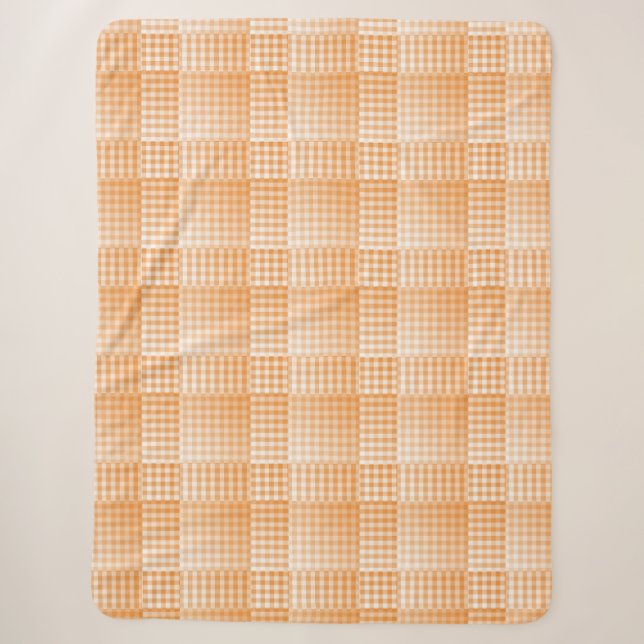 Orange White Chequered Abstract Pattern Sherpa Blanket (Front)