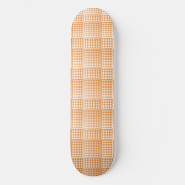 Orange White Chequered Abstract Pattern Skateboard (Front)