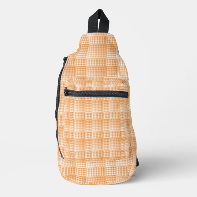 Orange White Chequered Abstract Pattern Sling Bag (Front)