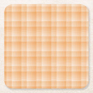Orange White Chequered Abstract Pattern Square Paper Coaster