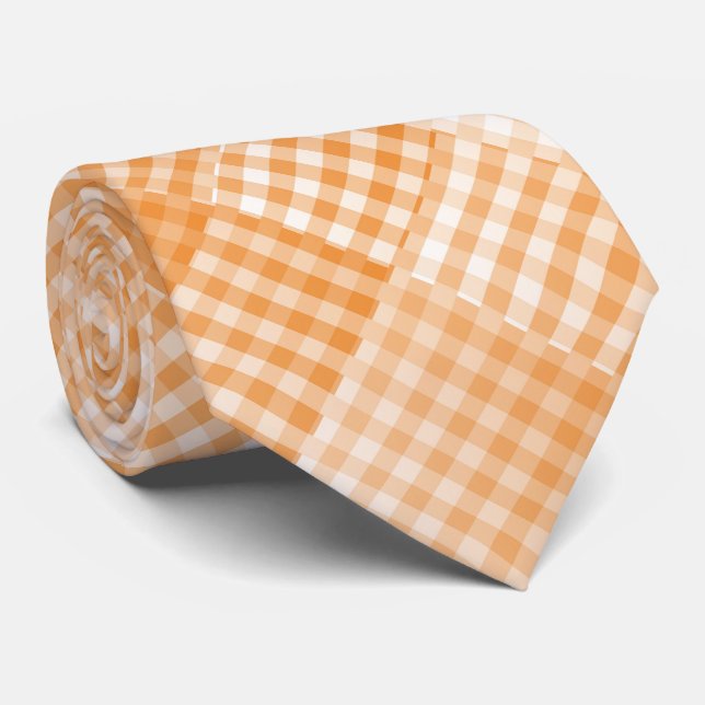 Orange White Chequered Abstract Pattern Tie (Rolled)