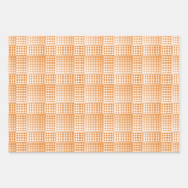 Orange White Chequered Abstract Pattern Wrapping Paper Sheet (Front)
