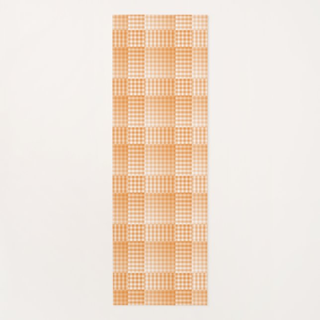 Orange White Chequered Abstract Pattern Yoga Mat (Front)