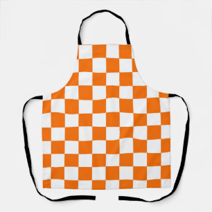 Orange White Chequered Check Pattern Apron