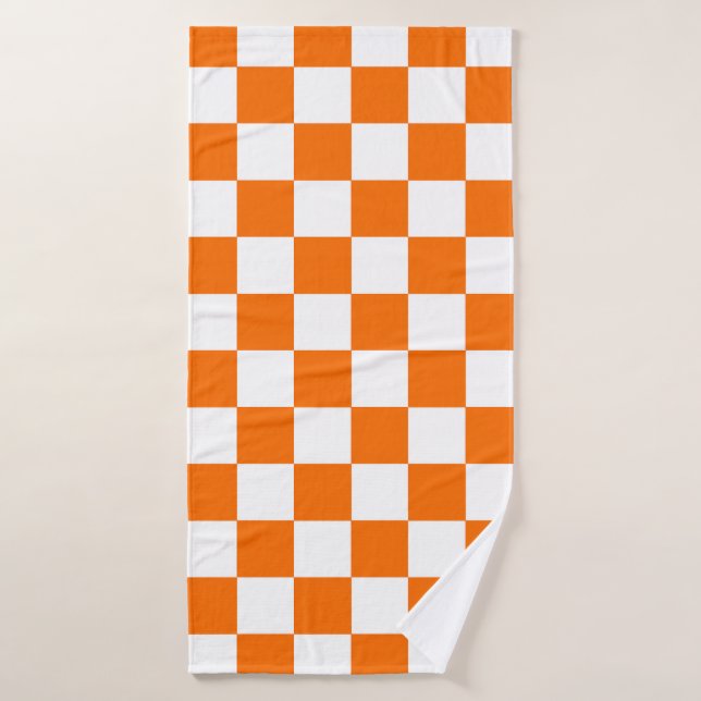 Orange White Chequered Check Pattern Bath Towel (Bath Towel)