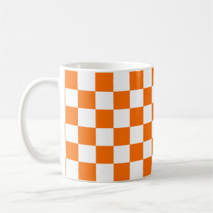 Orange White Chequered Check Pattern Coffee Mug
