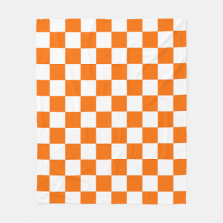 Orange White Chequered Check Pattern Fleece Blanket