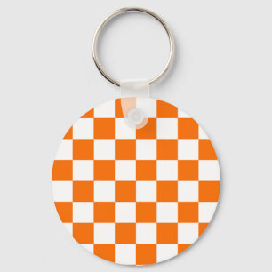 Orange White Chequered Check Pattern Key Ring