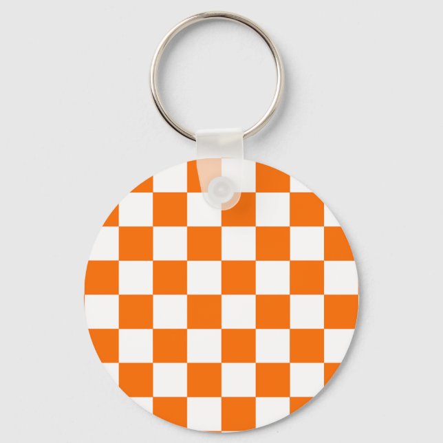 Orange White Chequered Check Pattern Key Ring (Front)