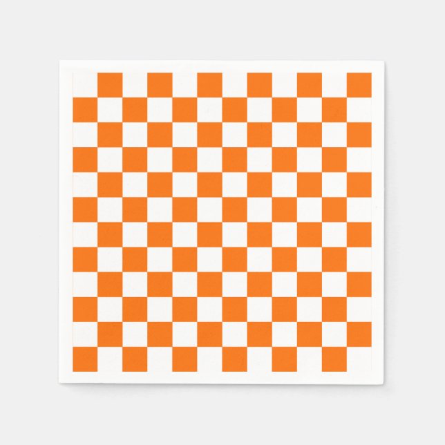 Orange White Chequered Check Pattern Napkin (Front)