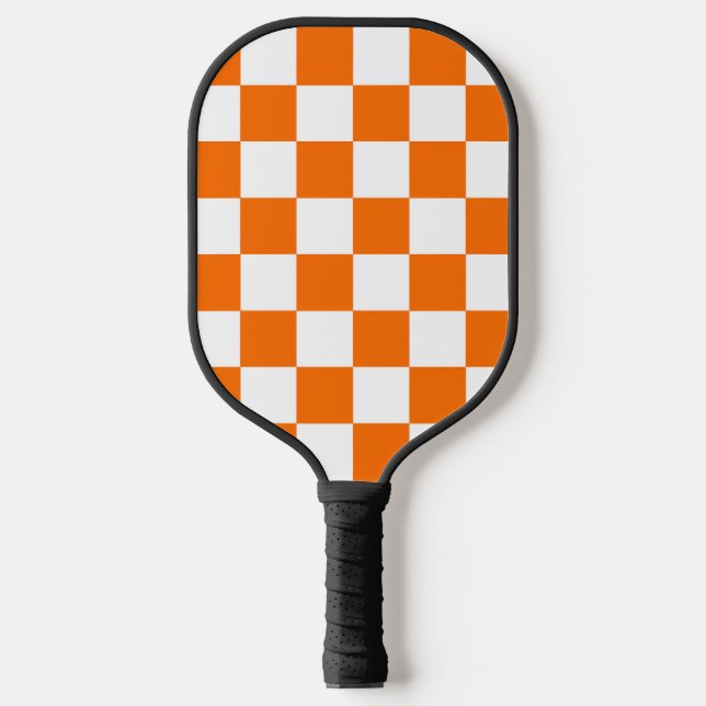 Orange White Chequered Check Pattern Pickleball Paddle (Front)