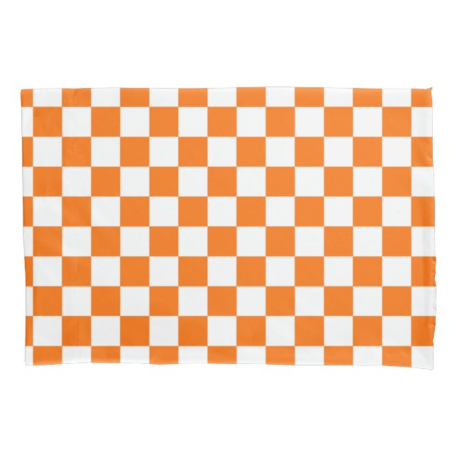 Orange White Chequered Check Pattern Pillowcase (Front)