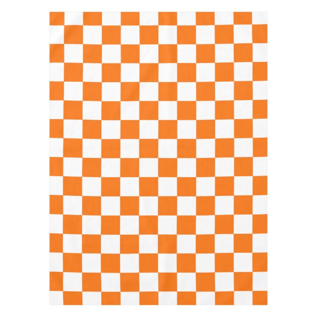 Orange White Chequered Check Pattern Tablecloth (Front)