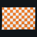 Orange White Chequered Check Pattern Tea Towel<br><div class="desc">Orange and White Check Chequered Geometric Squares Pattern Design</div>