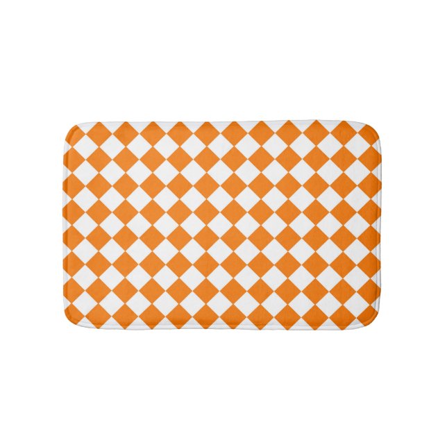 Orange White Chequered Diamond Pattern  Bath Mat (Front)