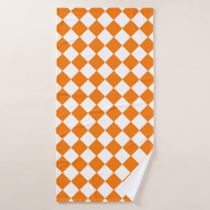 Orange White Chequered Diamond Pattern Bath Towel