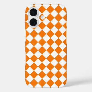 Orange White Chequered Diamond Pattern iPhone 16 Case