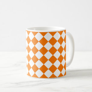 Orange White Chequered Diamond Pattern Coffee Mug