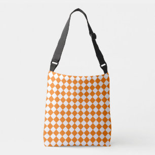 Orange White Chequered Diamond Pattern  Crossbody Bag