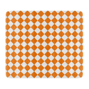 Orange White Chequered Diamond Pattern Cutting Board