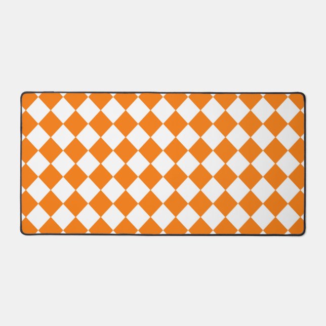Orange White Chequered Diamond Pattern  Desk Mat (Front)
