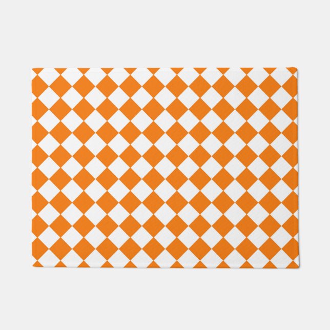 Orange White Chequered Diamond Pattern Doormat (Front)