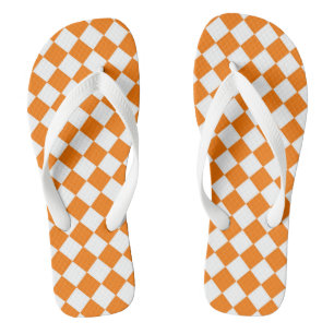 Orange White Chequered Diamond Pattern  Flip Flops