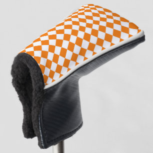 Orange White Chequered Diamond Pattern Golf Head Cover