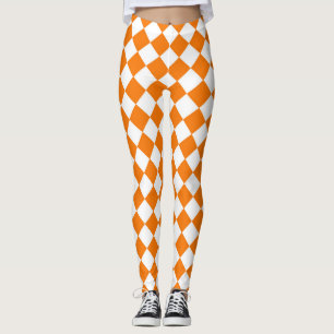 Orange White Chequered Diamond Pattern  Leggings
