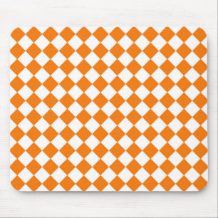 Orange White Chequered Diamond Pattern Mouse Mat