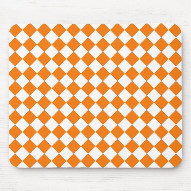 Orange White Chequered Diamond Pattern  Mouse Mat (Front)