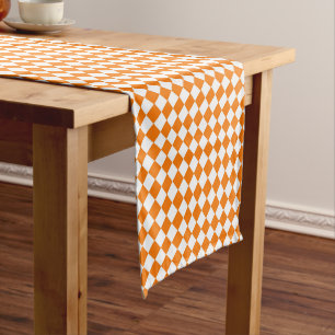 Orange White Chequered Diamond Pattern Short Table Runner
