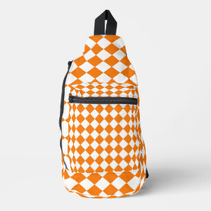 Orange White Chequered Diamond Pattern Sling Bag