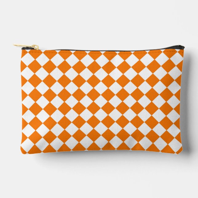 Orange White Chequered Diamond Pattern Small Accessory Pouch (Front)