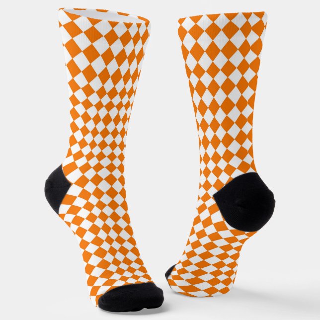 Orange White Chequered Diamond Pattern Socks (Angled)