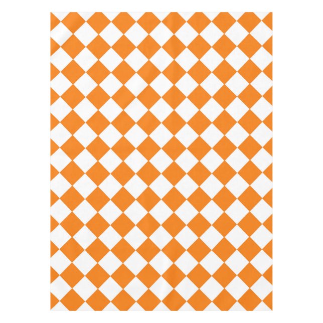 Orange White Chequered Diamond Pattern Tablecloth (Front)