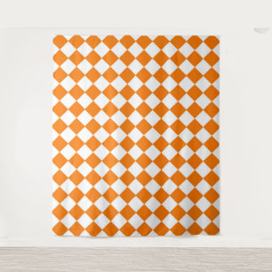 Orange White Chequered Diamond Pattern Tapestry