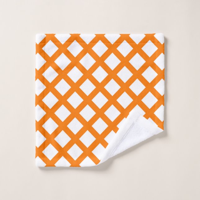 Orange White Chequered Diamond Pattern Wash Cloth (Wash Cloth)