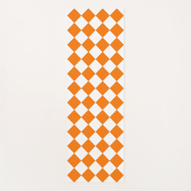 Orange White Chequered Diamond Pattern  Yoga Mat (Front)