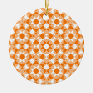 Orange White Chequered Diamond Plaid Pattern Ceramic Tree Decoration